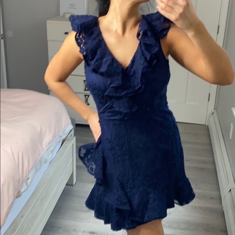 Cocktail night out lace and ruffles navy dress
